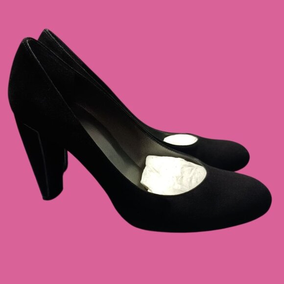 Stuart Weitzman  Suede Cageswoon Heels Round Toe Classic Womens Pumps Black 7.0M - Picture 4 of 16
